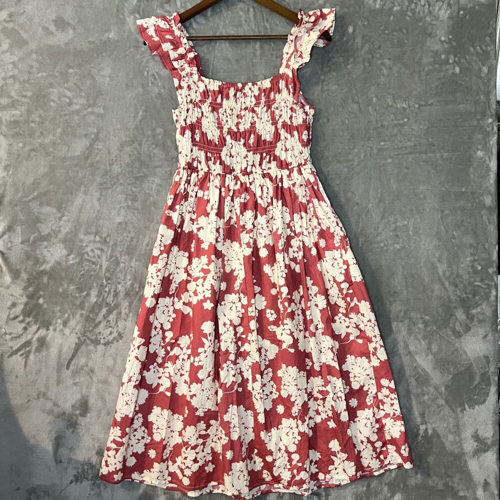 Mi ami for Francesca's Marcia Floral Ruffle Strap Coral Cottagecore Dress Small
